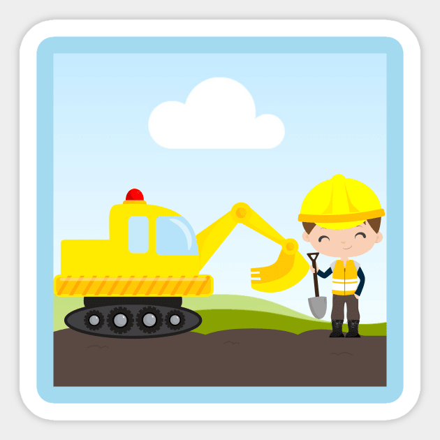 Construction Boy with shovel Sticker by The Mask Shoppe Unlimited